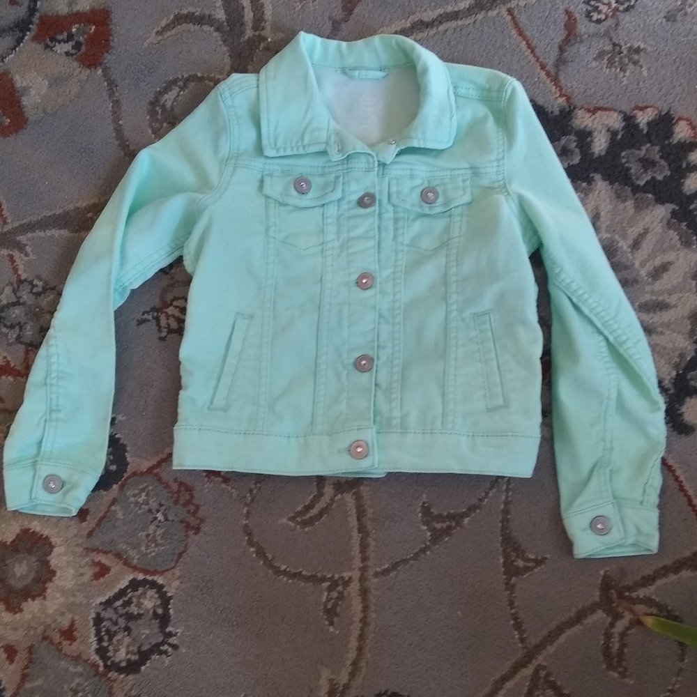 Wonder Nation denim jean jacket-mint green, jeweled buttons
